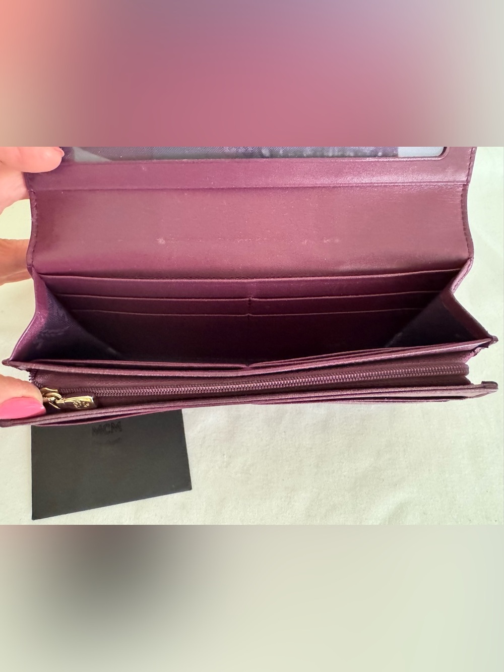MCM Plum Textured Leather Continental Wallet with Gold Accents - Picture 10 of 11